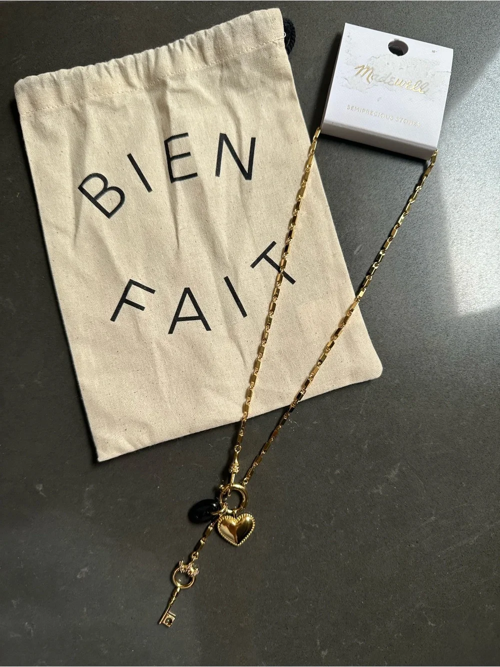 NWT Madewell Bar Watch Chain Charm Necklace Antique Gold NZ154 - Picture 4 of 7